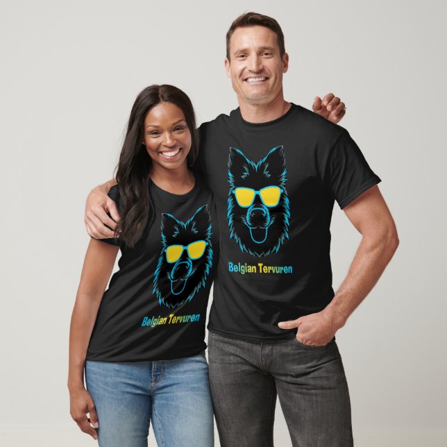 Camiseta Cão Tervuren Belga com Óculos Turquesa (Unissex)