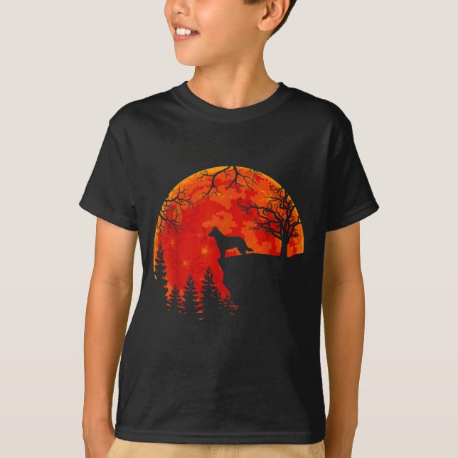 Camiseta Cão Tosa Australiano E Lua No Halloween (Frente)