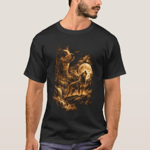Camiseta Cão Touro Australiano Uivando Lua Fantasia Deserto