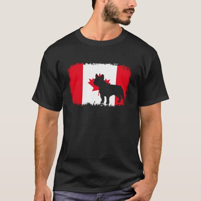 Camiseta Cão-touro francês Canadá bandeira canadense french (Frente)