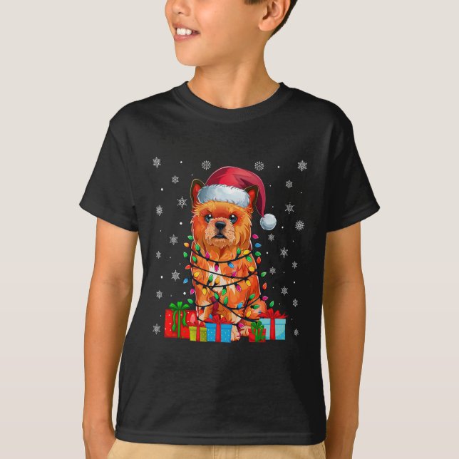 Camiseta Cão Ugly Xmas Lights Santa Hat Bruxelas Griffon Ch (Frente)