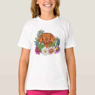 Camiseta Cão Vizsla Húngaro Com Floral Colorido Da Natureza