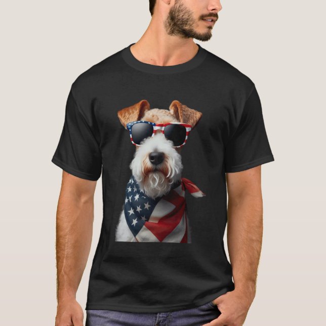 Camiseta Cão Wire Fox Terrier 4 de Julho Dia da Independênc (Frente)