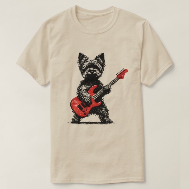 Camiseta Cão Yorkshire Terrier de Rock and Roll  (Frente do Design)