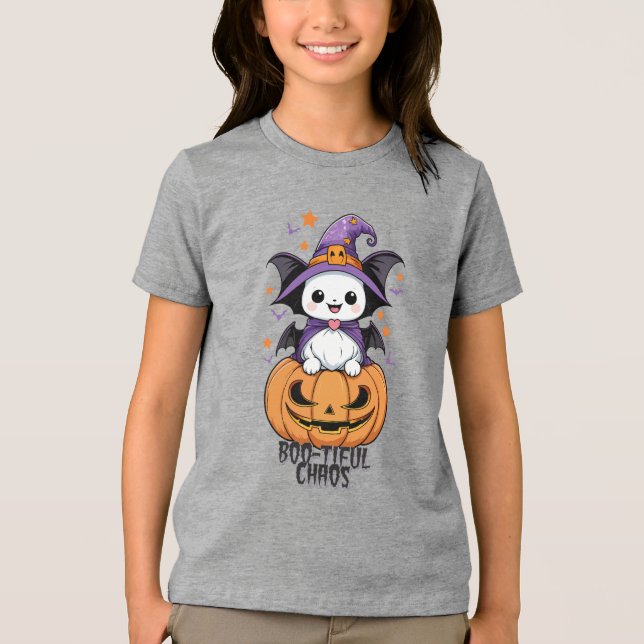 Camiseta Caos Bonitos | Morcegos, Chapéus e Abóboras (Frente)