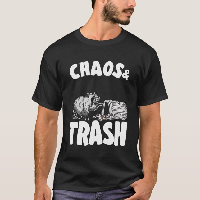 Camiseta Caos e lixo Panda Engraçada Púlpia Raccoon (Frente)