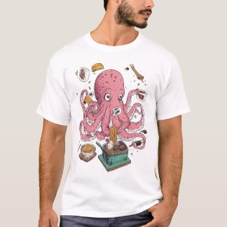 Camiseta Caos Kitchen Desastre Chef Engraçado Octopus Sushi