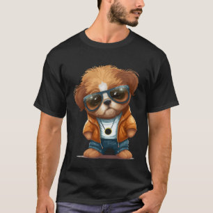 Camiseta Cãozinho Bonito Com Óculos De Sol 4