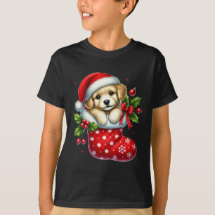 Camiseta Cãozinho Bonito Em Meias De Natal Para O Amor Dos 
