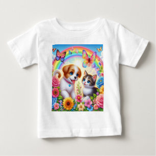 Camiseta Cãozinho/cachimbo/arco-íris de gatinho