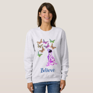 Camiseta Cãozinho Dalmático E Borboletas Coloridas Acredita