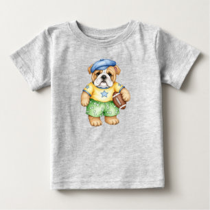 Camiseta Cãozinho de buldogue inglês com bola de futebol de