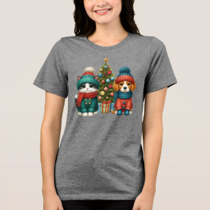 Camiseta Cãozinho de Natal bonito e gatinho