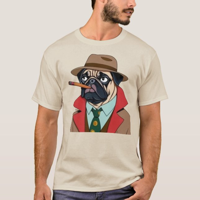 Camiseta Cãozinho fumante com chapéu de fedora (Frente)