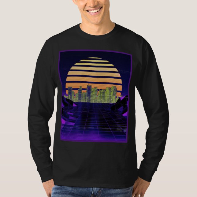 Camiseta Capa comprida de Design de onda sintética roxa (Frente)