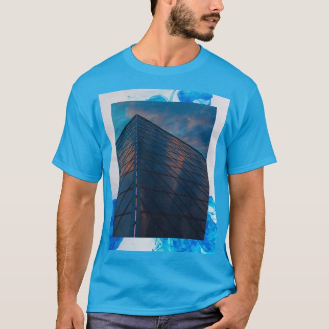 Camiseta Capa Curta dos Homens do Edificador Azul (Frente)