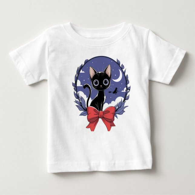 Camiseta Capa de Noite de Gato Negro Místico (Frente)