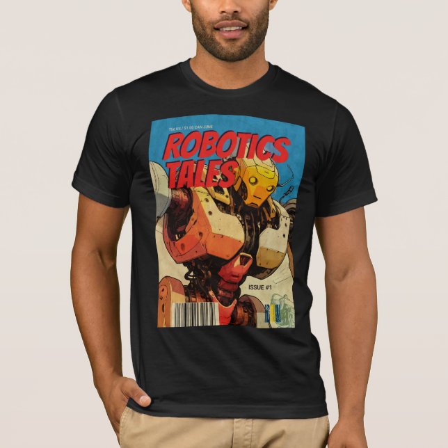 Camiseta Capa de Quadrinho Retrô com Gráfico de Robô (Frente)