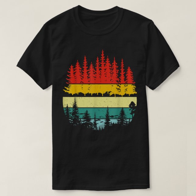 Camiseta Capa Florestal Retrô de Árvores Selvagens Exterior (Frente do Design)