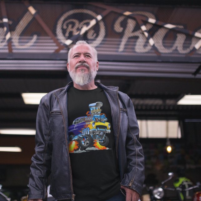 Camiseta Capa longa do monstro do casco com flaming de carr (Criador carregado)