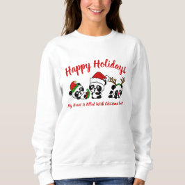 Camiseta Capa Longa Personalizada dos Pandas de Natal