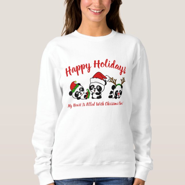 Camiseta Capa Longa Personalizada dos Pandas de Natal (Frente)