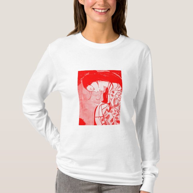 Camiseta Capa longa vermelha do AA Hoody das senhoras da (Frente)