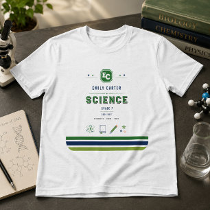Camiseta Capa Personalizada de Ciência Verde Naval para Esc