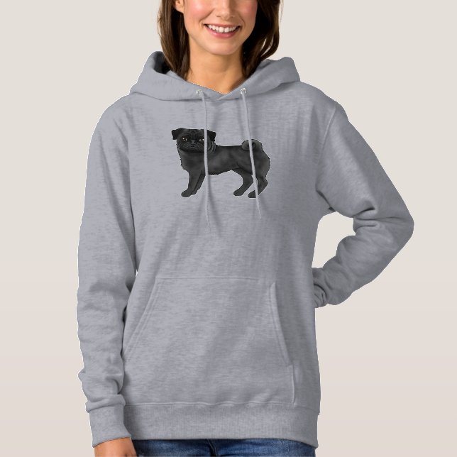 Camiseta Capa Preta Pug Mops Raça de Cachorro Design Fofo (Frente)