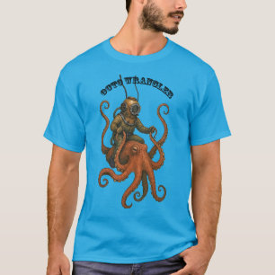 Camiseta Capacete Antigo Mergulhador Montado em um Polvo Gi