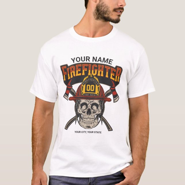 Camiseta Capacete de Caveira de Bombeiro Personalizado Mach (Frente)