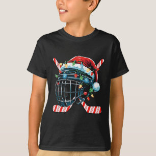 Camiseta Capacete de hóquei no gelo de Natal Papai Noel Xma