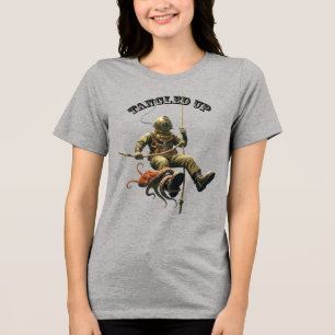 Camiseta Capacete de mergulhador vintage em uma corda com u
