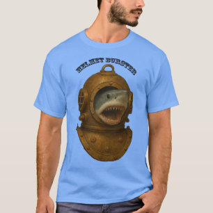 Camiseta Capacete de Mergulho Antigo com um Tubarão Saindo