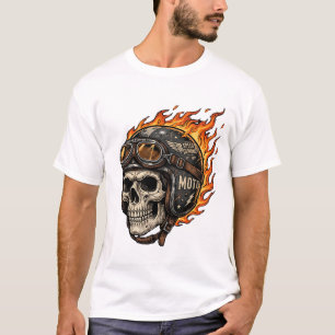 Camiseta Capacete de Motociclista Caveira Flamejante Motoqu