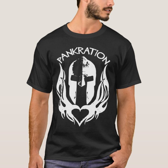 Camiseta Capacete de Pankration Spartan com Chamas Cardíaca (Frente)