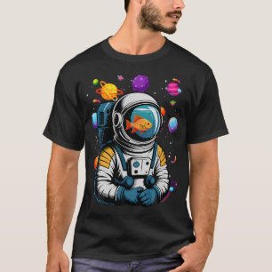 Camiseta Capacete de Peixe Astronauta Traje de Espaceman Pe