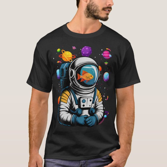 Camiseta Capacete de Peixe Astronauta Traje de Espaceman Pe (Frente)