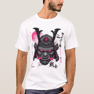 Camiseta Capacete de Samurai Cyberpunk Neon Mecha