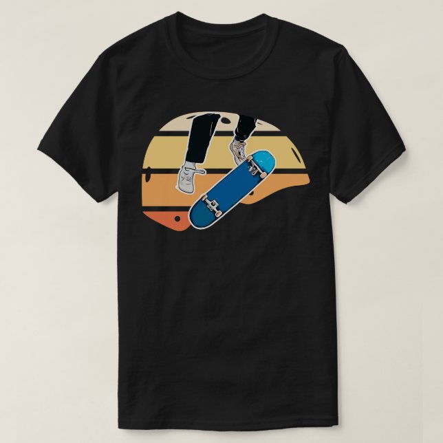Camiseta Capacete de skate retrô colorido com Kickflip (Frente do Design)