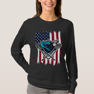 Camiseta Capacete e tacos de lacrosse vintage com bandeira