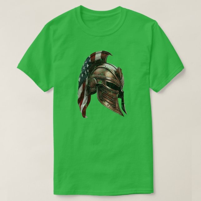 Camiseta Capacete Spartan com bandeira americana (Frente do Design)