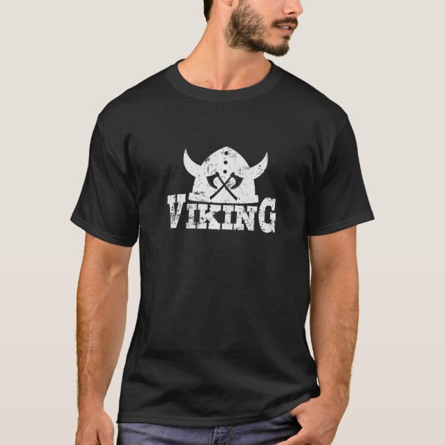 Camiseta Capacete Viking com Machados Cruzados Premium (Frente)
