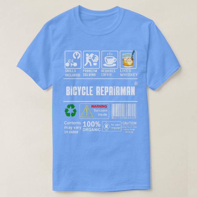 Camiseta Capacidades De Reparador De Bicicletas Incluem O C (Frente do Design)