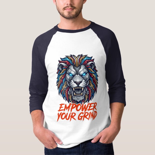 Camiseta Capacite Seu Esforço Leão Mecânico Cibernético Gra (Frente)