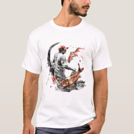 Camiseta Capas de pesca, Homem-Fisher em ambos