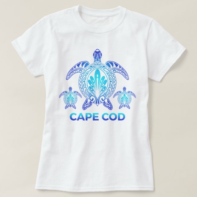 Camiseta Cape Cod Massachusetts MÃES Blue Sea Turtle Souven (Frente do Design)
