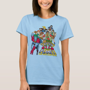 Camiseta Capitã Planeta e o logotipo do grupo Planeters