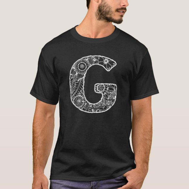 Camiseta Capital Letter G  Floral Chic Boho Abstract Doodle (Frente)