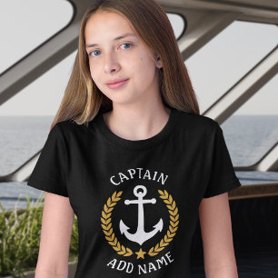 Camiseta Capitão Boat Name Anchor Dourado Laurel deixa roxo